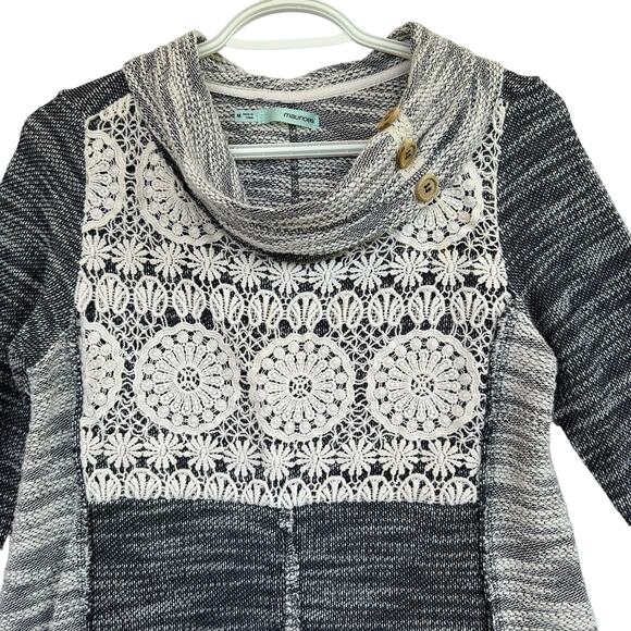 Maurices Cowl Neck Knit Pullover Sweater Women M Gray Crochet Pleated Patchwork - Picture 4 of 13